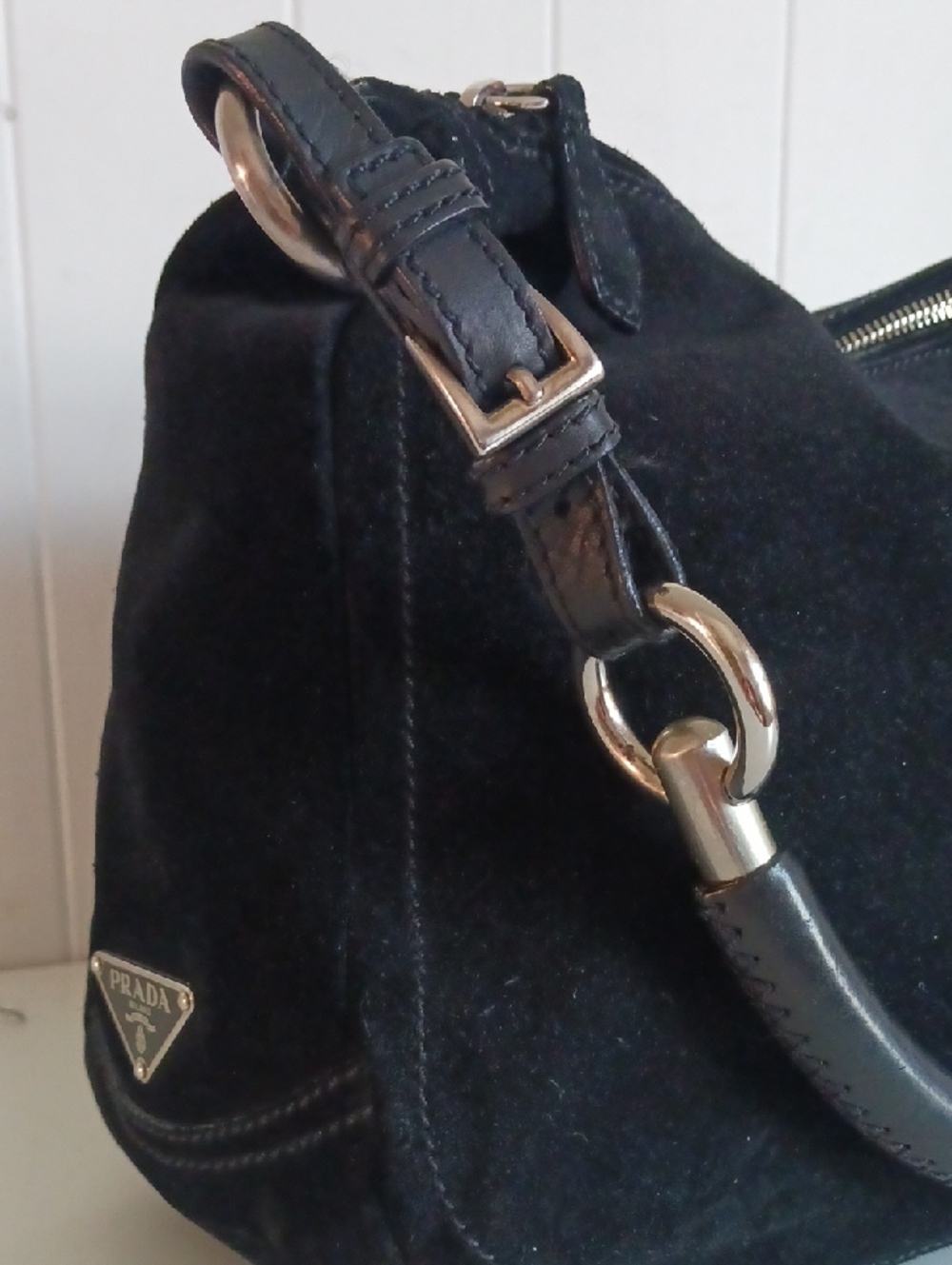 PRADA BLK SUEDE HOBO BAG. - Picture 5 of 8
